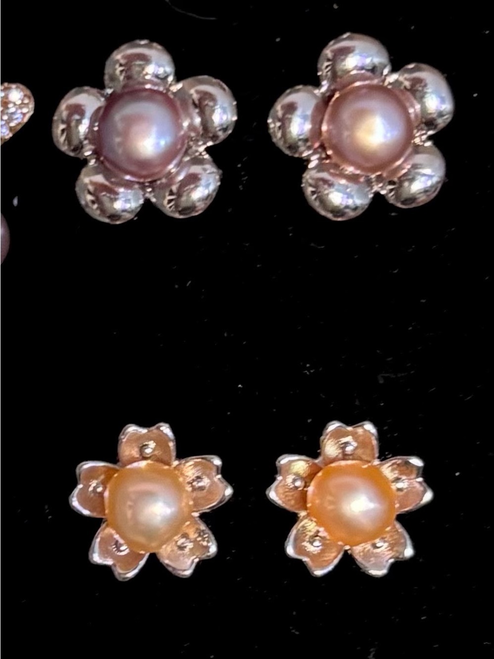 2 for $50 Pearl Flower Stud Earrings - Pink and Peach - Women Jewelry
